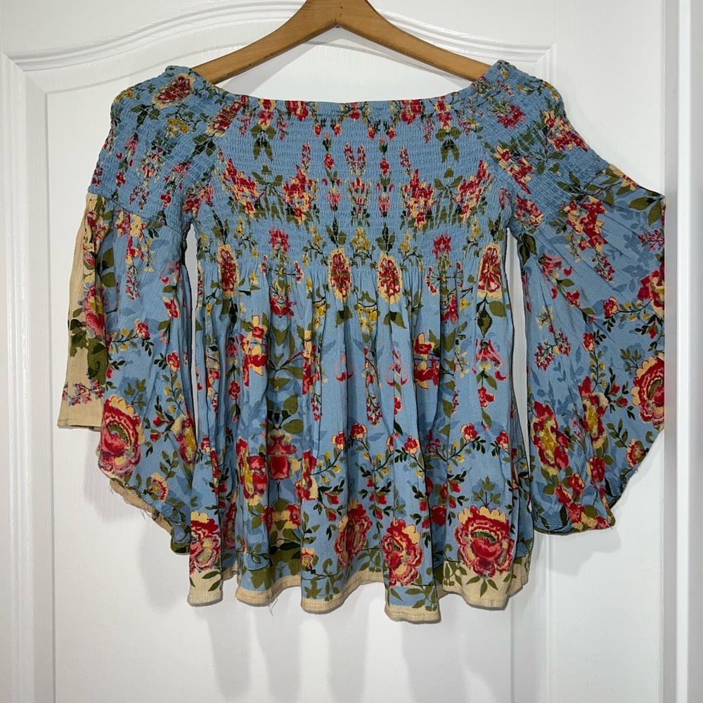 Angie Floral Print Smocked Off Shoulder Crop Top Women’s Size Medium